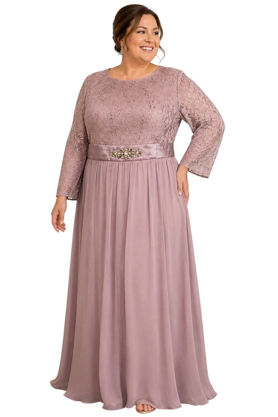 Jessica Howard Mauve Lace Sequin Beaded Formal Evening Gown, Plus Size 18W